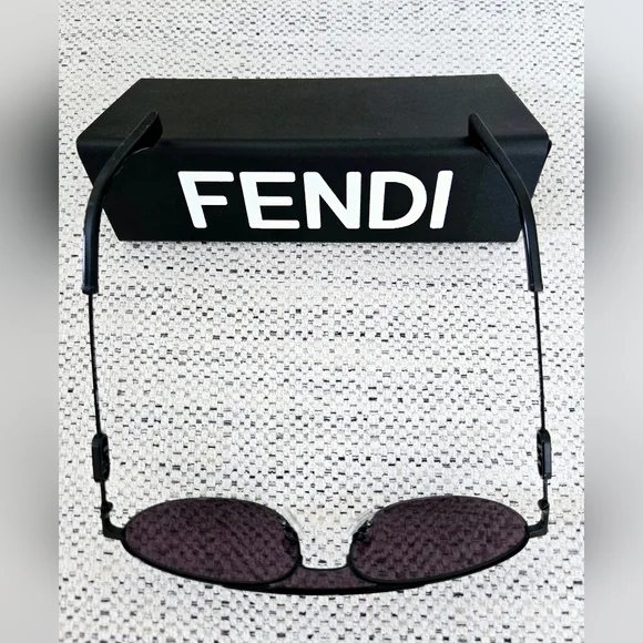 NWT FENDI Black Metal Sunglasses with Dark Oval Lenses - Picture 12 of 15